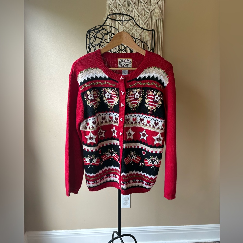 Vintage Holiday Americana Grandmacore  Cardigan ‘Ugly’ Sweater